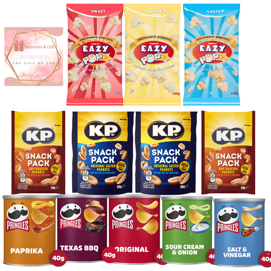 Ambience Products Snacks Savoury Gift Hamper - Pringles Multipack, Kp peanut & Popcorn With Cards | Perfect Snacks Selection For Birthday Parties, Movie Nights, Ideal For Sharing